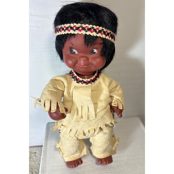 Vtg Regal Toys Native American Indian Dolls Suede Outfits Beaded Access '60s 12" - Picture 4 of 16